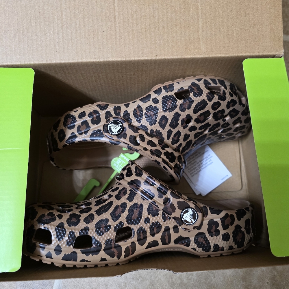 Leopard Print Croc Sandals - Brown